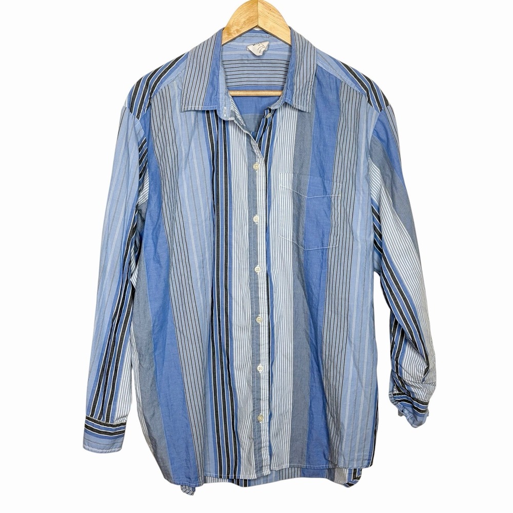 Gap The Big Shirt Blue Striped Oversized Button Up Womens XL Fisherman Nautical